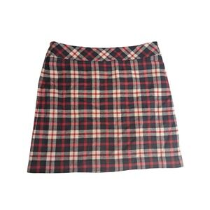 Talbots Red White Navy Blue Plaid Skirt Womens Size 18 Side Zip W/Front Pockets
